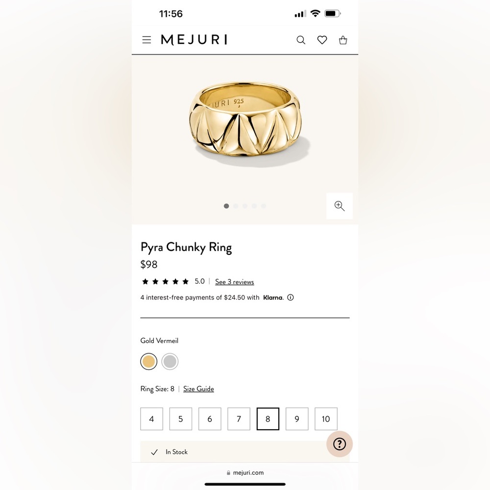 Mejuri Vermeil Pyra Ring size 8